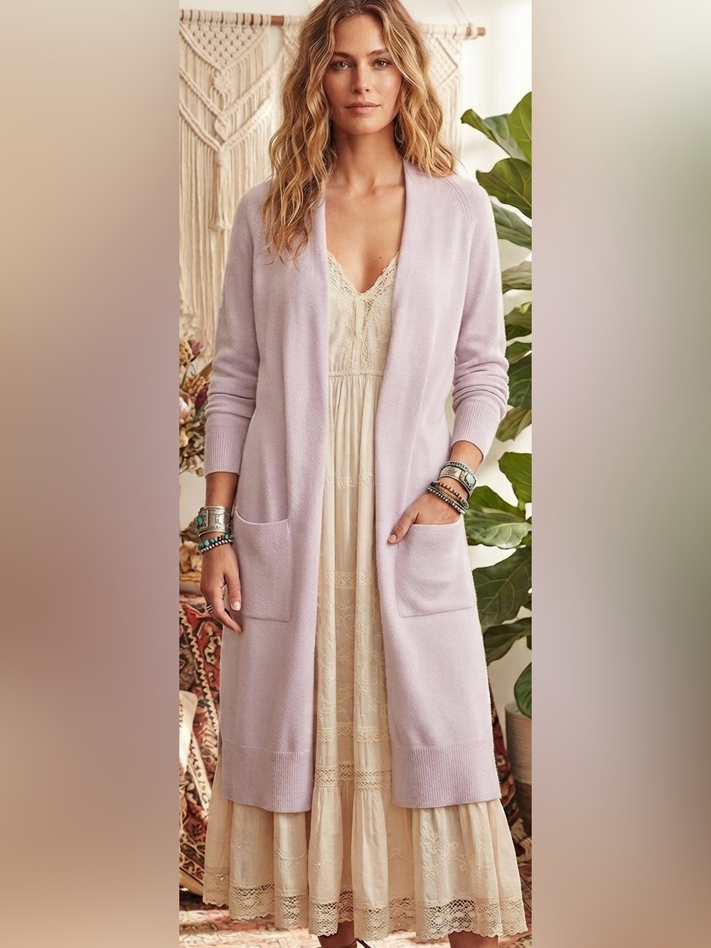 NWT Leith by Nordstrom Lilac Midi-Cardigan